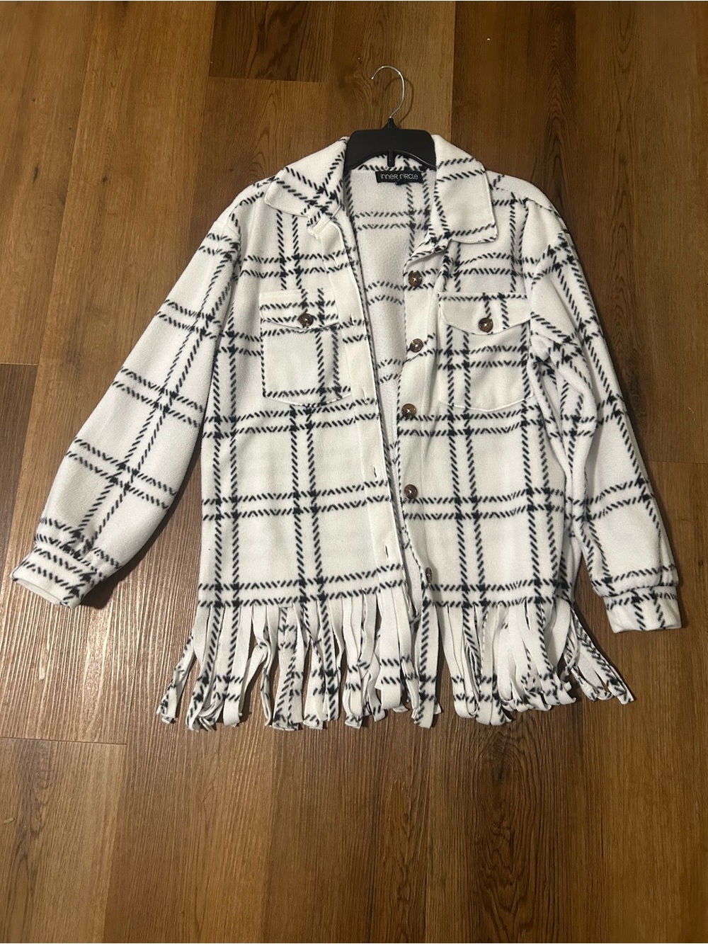 Plaid Fringe Teddy Jacket - White & Black